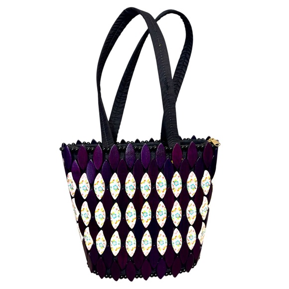 Unbranded Handbags - Handcrafted Purple Wood Petal Floral Beaded Tote Bag Boho Cottagecore Bag